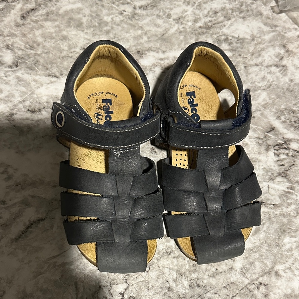 Kids Dark Blue Leather Sandals